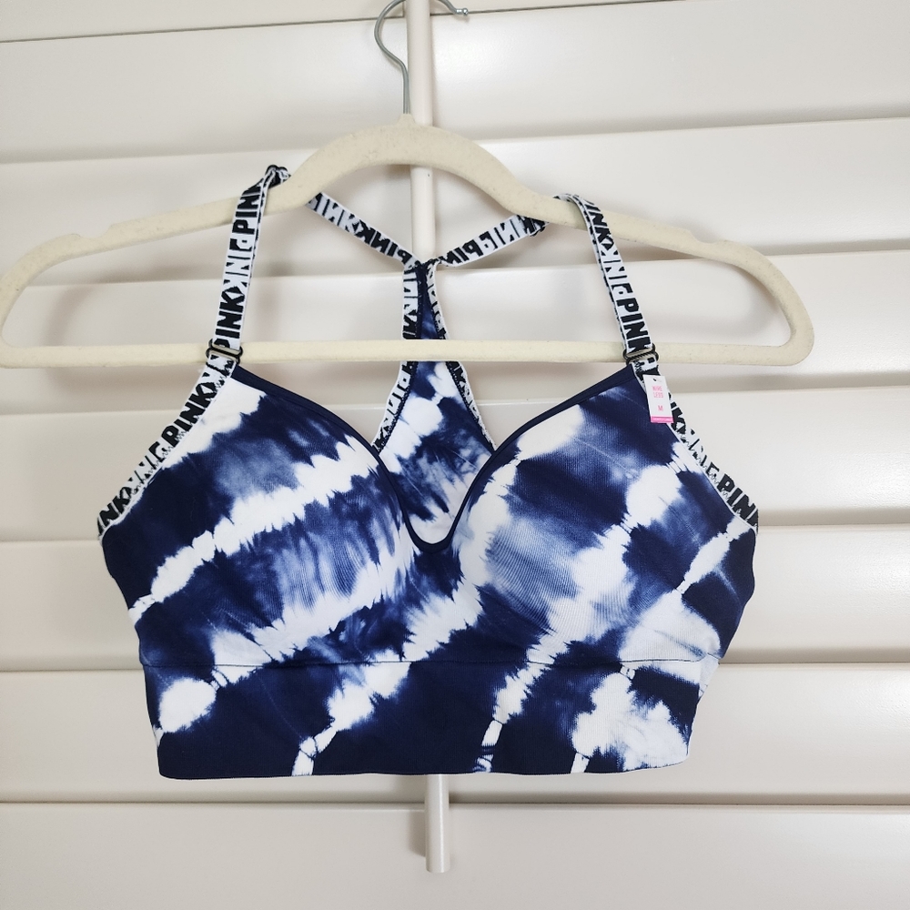 NWT PINK Tie Dye Wireless V Neck Sports Bra